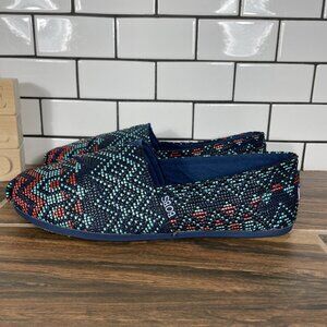 Skechers BOBS Womens Size 8.5 Shoes Navy Multicolor Aztec Print Slip On Flat